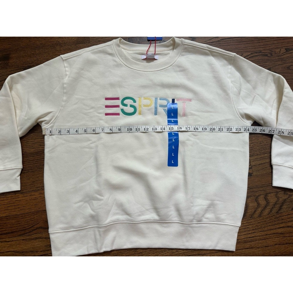 NEW ESPRIT Women's L Retro Logo Fleece Crew Sweatshirt Cream Viral 80's Costco - Picture 6 of 6